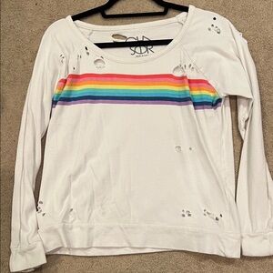 Chaser White Rainbow Stripe Sweatshirt